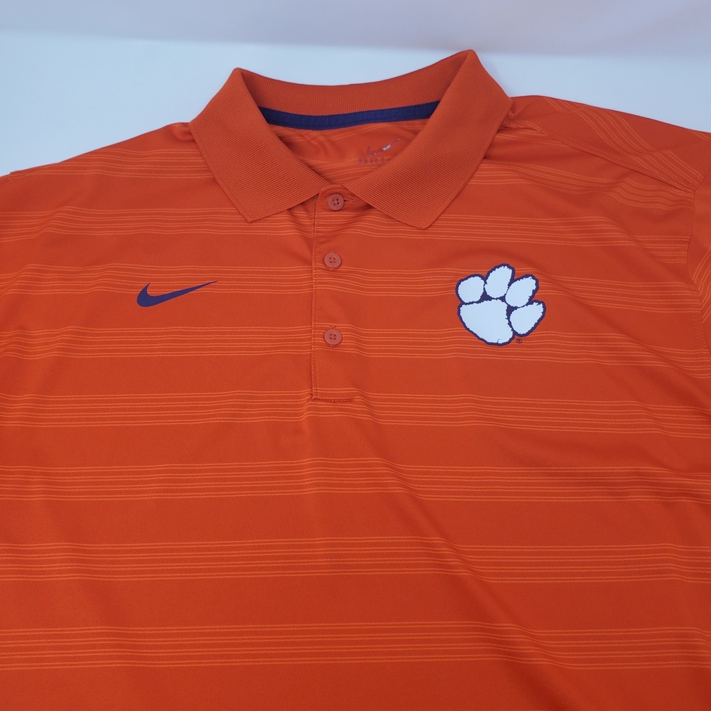 Clemson Nike Polo Mens XL Orange NCAA Football Dri-FIT Striped 29528X-CM1